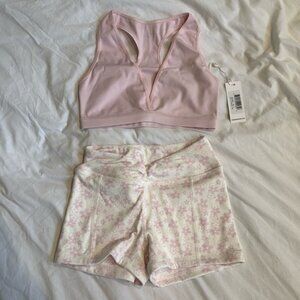 Frankies Bikinis Active Bra top & Shorts - pink / flower print